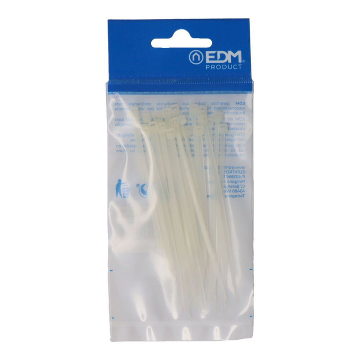 Edm Colliers de serrage nylon blanc 2,5 x 100 mm, sac de 25 unités Edm Colliers de serrage nylon blanc 2,5 x 100 mm, sac de 25 unités