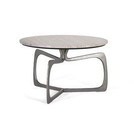 GINER Y COLOMER Table basse design avec plateau en marbre et piètement en aluminium, couleur blanc et doré, 71 x 71 x 42 cm