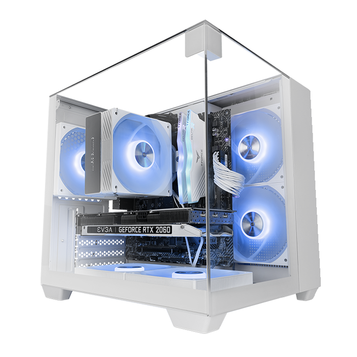 Mars Gaming MCVISIONMW Boîtier MicroATX Gaming Triple Vitre Trempée Blanche