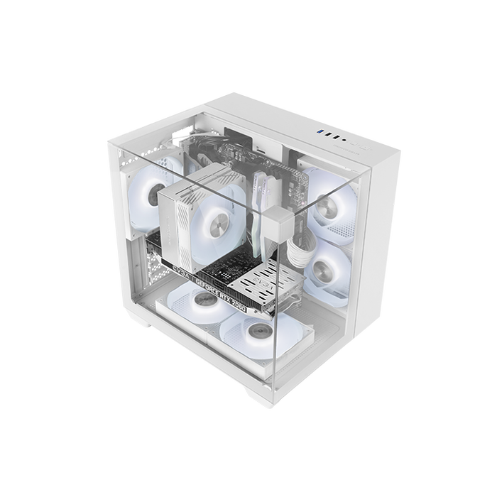 Mars Gaming MCVISIONMW Boîtier MicroATX Gaming Triple Vitre Trempée Blanche
