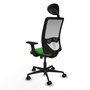 Chaise Zulema Synchro 3 positions tissu Vert Maille Blanc Base en nylon noir Accoudoir 2D Appui-tête Roulettes 65mm nylon