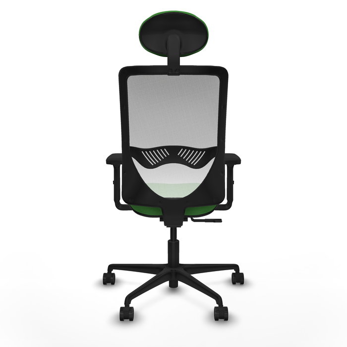 Chaise Zulema Synchro 3 positions tissu Vert Maille Blanc Base en nylon noir Accoudoir 2D Appui-tête Roulettes 65mm nylon