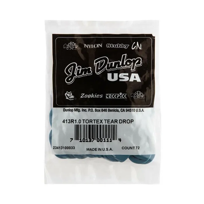 DUNLOP Pack de 72 Médiators Tortex Teardrop Bleus - 1,00 mm