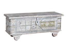 GINER Y COLOMER - Bahut en bois de manguier finition blanc vieilli avec appliques bronze - 46 x 116 x 40 cm (LxHxP)