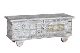 GINER Y COLOMER - Bahut en bois de manguier finition blanc vieilli avec appliques bronze - 46 x 116 x 40 cm (LxHxP)
