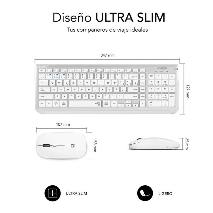 Clavier et souris sans fil Subblim SUBKBC-DCEP20 Gris Espagnol Qwerty