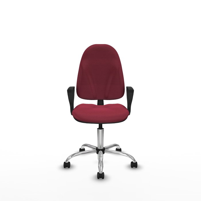 Chaise de bureau Algarra avec mécanisme de contact permanent de base, recouverte de tissu couleur grenat. Équipée d'une base chromée, d'accoudoirs fixes et de roulettes autobloquantes Chaise de bureau Algarra avec mécanisme de contact permanent de base, recouverte de tissu couleur grenat. Équipée d'une base chromée, d'accoudoirs fixes et de roulettes autobloquantes