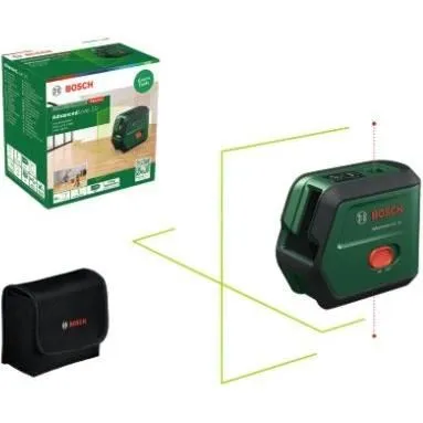 Bosch AdvancedLevel 2G - Niveau laser à lignes avec laser vert, auto-nivellement ± 0.4 mm/m, batterie Li-ion rechargeable USB-C, avec housse