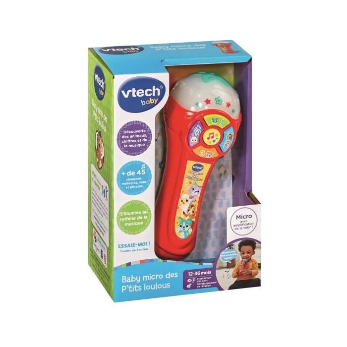 Vtech Baby Micro des P'tits Loulous, Micro Éducatif et Musical avec Lumières pour Bébé, Chansons et Mélodies