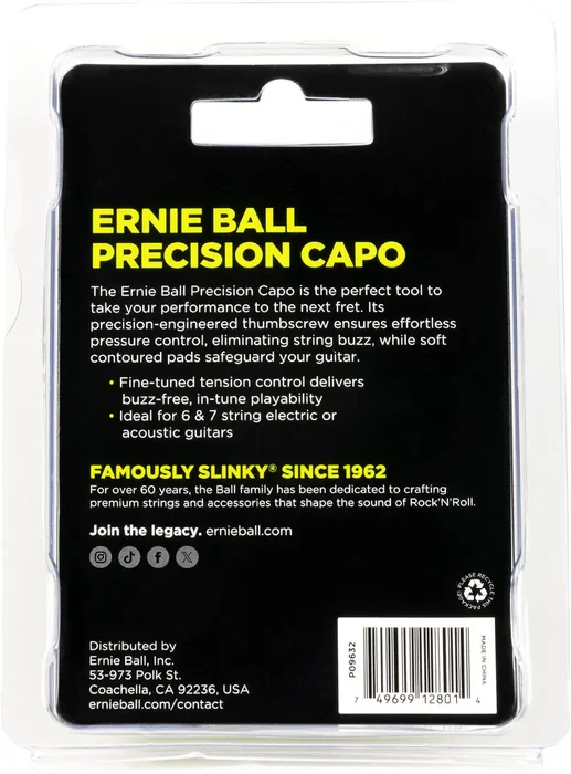 Ernie Ball Precision Bronze - Cejilla pour Guitare Acoustique et Électrique 6/7 Cordes - Capo avec Vis de Précision