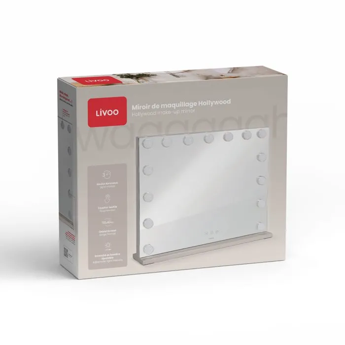 Livoo Miroir de maquillage Hollywood DOS225G - 15 LED - Grand format