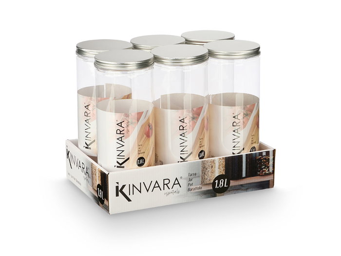 Kinvara Pot en PET transparent avec couvercle en aluminium 1,8 L 10 x 25 x 10 cm (Set de 24)