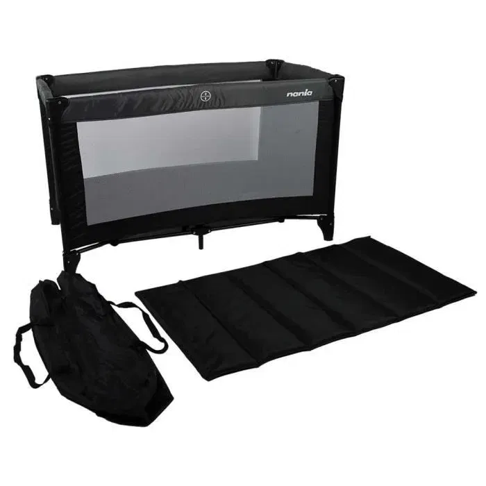 Nania SODA Lit parapluie pliant bébé - Dès la naissance jusqu'à 15 kg, Sac de transport inclus - Noir/gris