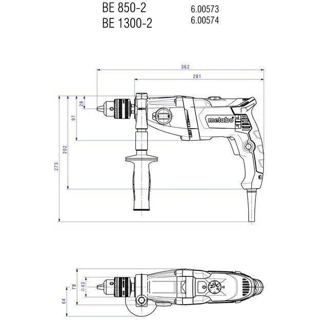 Metabo BEV 1300-2 Perceuse filaire à mandrin à clé 1.5-13 mm, pour béton (jusqu'à 16 mm), coffret Metaloc II avec 3 batteries 18V et chargeur ASC Ultra