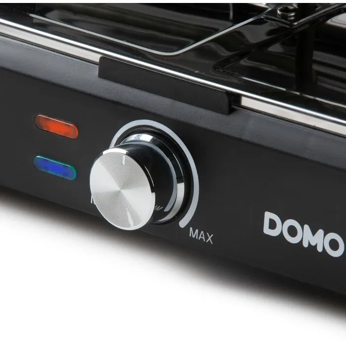 DOMO DO9294G Gril à Raclette 8 Personnes, Plaque Antiadhésive sans PFAS, Thermostat Réglable 1400 W, Noir avec Poignées en Bois