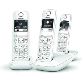 Gigaset AS690 Trio - Téléphone fixe mains libres blanc - Blocage d'appels (32 numéros), répertoire 100 contacts, autonomie 14h conversation - Fabriqué en Allemagne