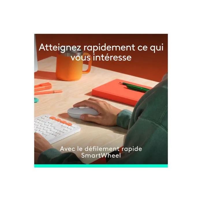 Logitech Pop Icon - Ensemble Clavier et Souris sans Fil Bluetooth - AZERTY Français - Blanc Cassé/Doré