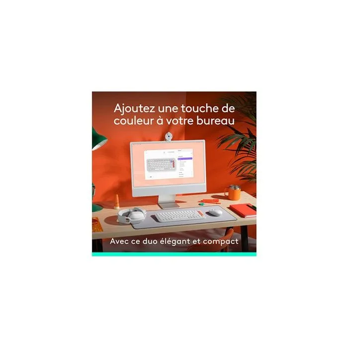 Logitech Pop Icon - Ensemble Clavier et Souris sans Fil Bluetooth - AZERTY Français - Blanc Cassé/Doré