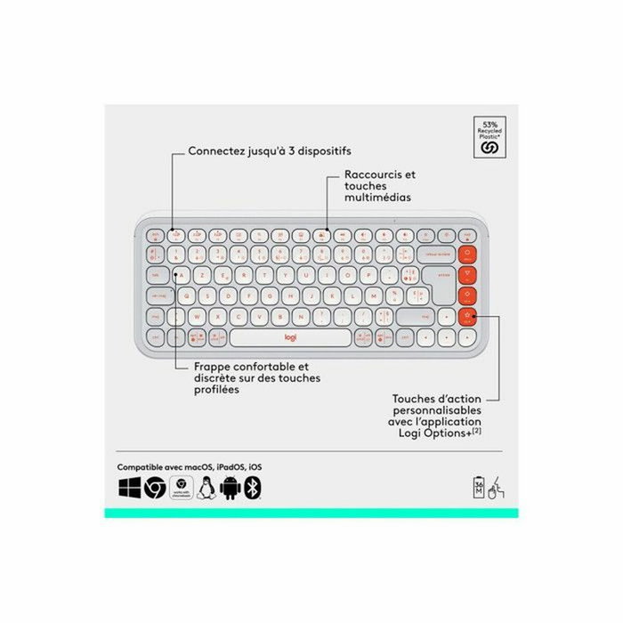 Logitech POP Icon Combo - Ensemble Clavier et Souris Sans Fil - AZERTY - Blanc Logitech POP Icon Combo - Ensemble Clavier et Souris Sans Fil - AZERTY - Blanc