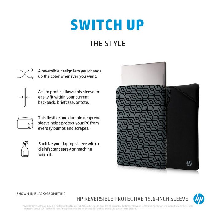 HP Housse réversible de protection pour ordinateur portable 15,6 pouces - Néoprène durable contre chocs - Bleu