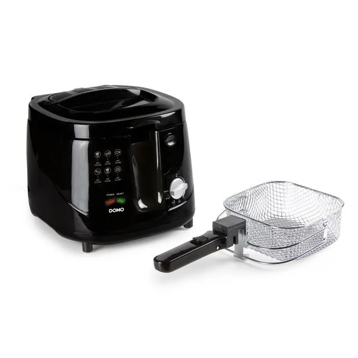 Domo DO461FR Friteuse électrique 2.5L Noir, thermostat réglable, système Cool Touch, filtre anti-odeurs, cuve antiadhésive, protection surchauffe
