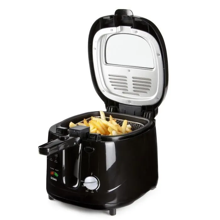 Domo DO461FR Friteuse électrique 2.5L Noir, thermostat réglable, système Cool Touch, filtre anti-odeurs, cuve antiadhésive, protection surchauffe