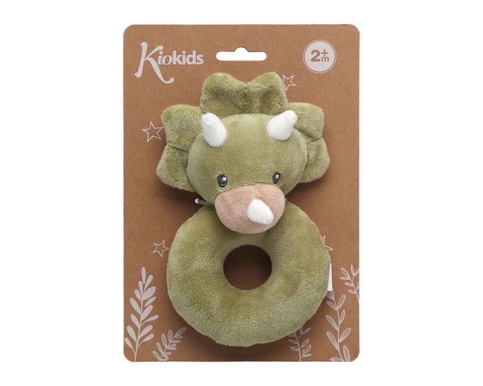 KioKids - Hochet en peluche dinosaure pour bébé dès 0 mois, doux et vert - Jouet d'éveil sensoriel pour la coordination et l'audition