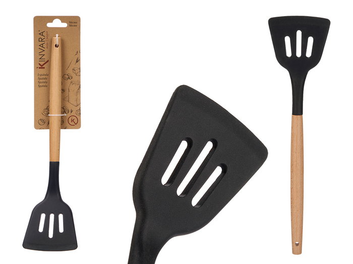 KINVARA Spatule en silicone noir avec manche en bois KINVARA Spatule en silicone noir avec manche en bois
