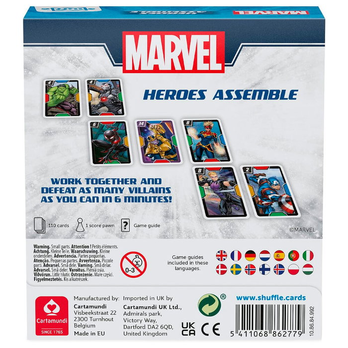 SHUFFLE Jeu de société - Vengadores Avengers Marvel - Jeu de cartes - À partir de 8 ans - Durée 25 min - 2 à 4 joueurs SHUFFLE Jeu de société - Vengadores Avengers Marvel - Jeu de cartes - À partir de 8 ans - Durée 25 min - 2 à 4 joueurs