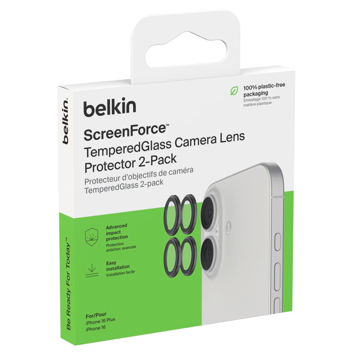 Belkin Protecteur d'objectif d'appareil photo TempGlass pour iPhone 16 / 16 Plus (Pack de 2) Belkin Protecteur d'objectif d'appareil photo TempGlass pour iPhone 16 / 16 Plus (Pack de 2)