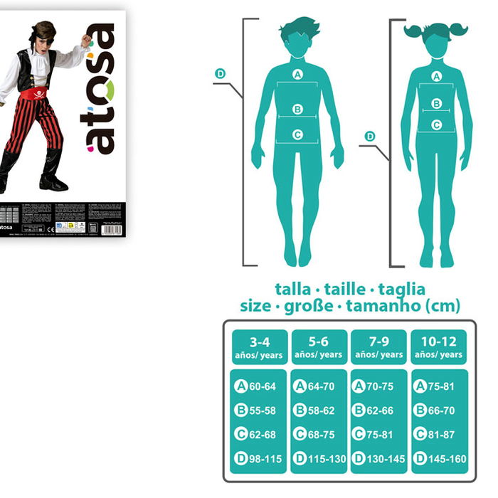 Déguisement Pirate Bucanier pour Enfant Garçon 3-4 Ans - Costume Complet Multicolore