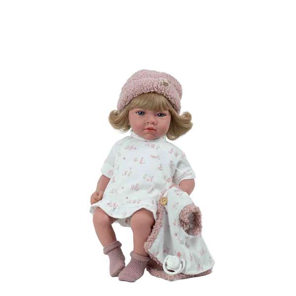 Arias Poupée Elegance Aria 40 cm Rose avec Mécanisme de Rire et Cheveux, Fonction Try Me, Fonctionne sur Piles LR44, Langue Espagnole