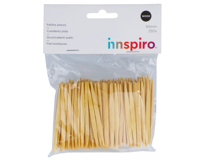 Innspiro Bâtonnets plats en bois jaune 65mm, 250 unités