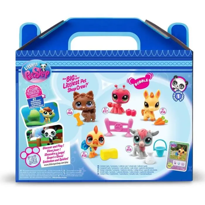 Bandai Littlest Pet Shop - Set Collector Thème de la Ferme avec 5 Animaux et Accessoires - BF00510 - Figurines à Tête Bougeante - Dès 4 ans