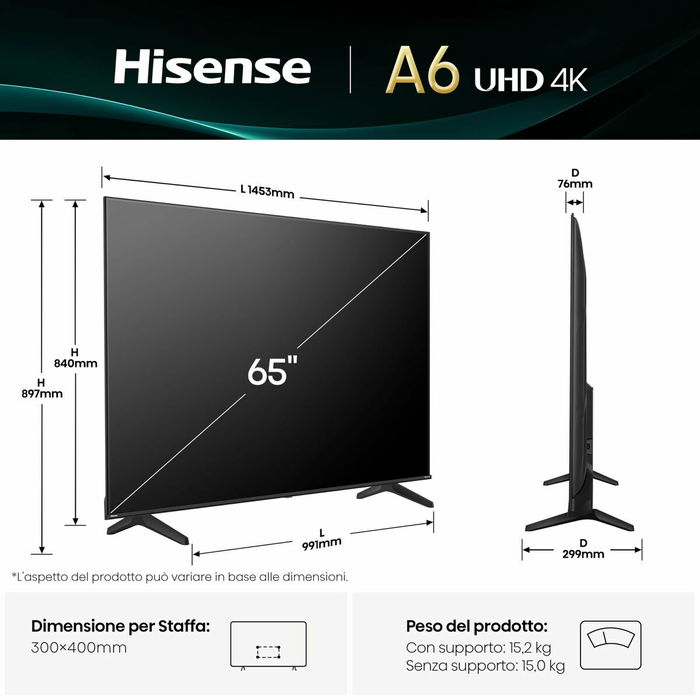 TV intelligente Hisense 65A6Q 65" 4K Ultra HD LED HDR D-LED