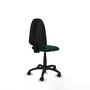 Chaise de bureau Aýna avec mécanisme de contact permanent de base, rembourrée de simili cuir vert bouteille. Équipée d'une base en polyamide noir, sans accoudoirs et de roulettes en nylon de 50 mm.