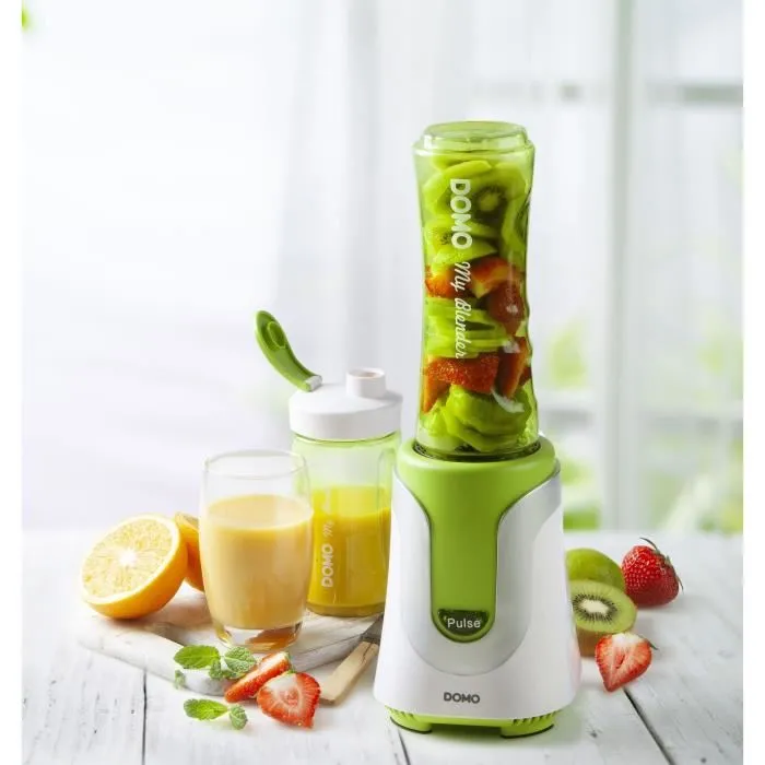Domo DO436BL - Blender individuel Mix and Drink 300 W - Vert avec 2 bols réutilisables de 600 ml et 300 ml pour smoothies et milkshakes
