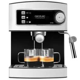 Cecotech Power Espresso 850 W 20 Bars 1,5 L Inox Noir Machine expresso 20 bars avec manomètre et buse vapeur orientable, réservoir 1,5 L, façade inox/noir.