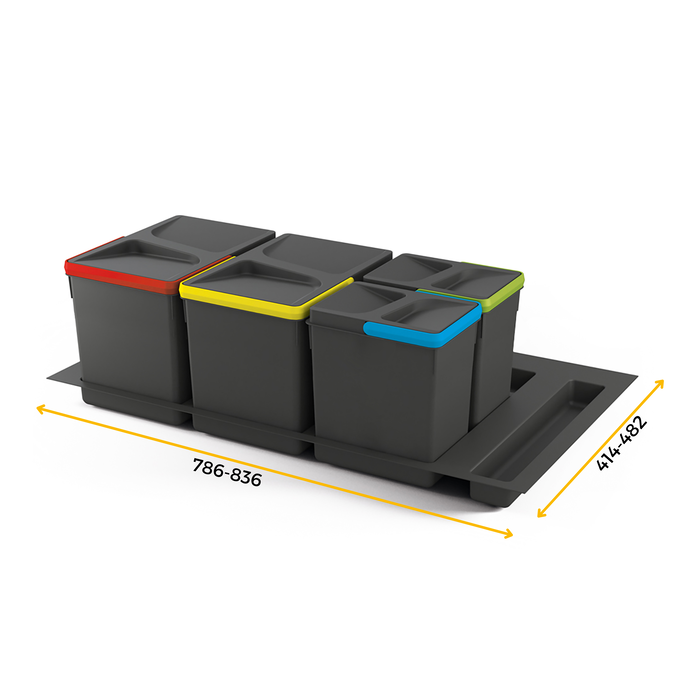 Emuca Kit poubelle de tri sélectif pour tiroir de cuisine avec socle Recycle hauteur 266mm, 2x15litres, 2x7litres, module 900mm, Plastique Gris antracite Emuca Kit poubelle de tri sélectif pour tiroir de cuisine avec socle Recycle hauteur 266mm, 2x15litres, 2x7litres, module 900mm, Plastique Gris antracite