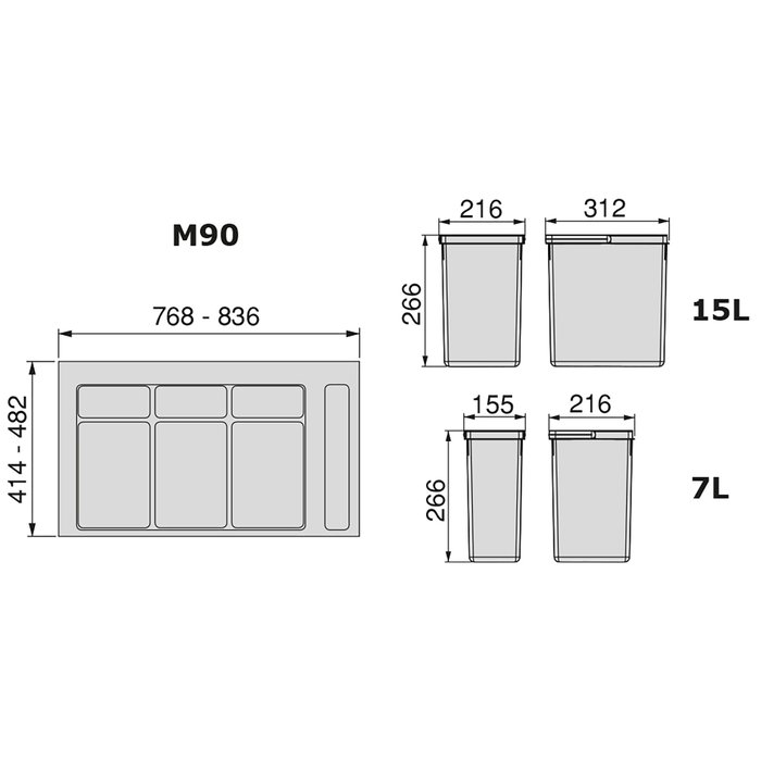 Emuca Kit poubelle de tri sélectif pour tiroir de cuisine avec socle Recycle hauteur 266mm, 2x15litres, 2x7litres, module 900mm, Plastique Gris antracite Emuca Kit poubelle de tri sélectif pour tiroir de cuisine avec socle Recycle hauteur 266mm, 2x15litres, 2x7litres, module 900mm, Plastique Gris antracite