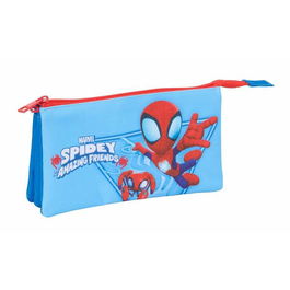 Trousse Fourre-Tout Triple Spidey Bleu 22 x 12 x 3 cm