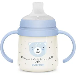 Suavinex Night&Day Wild&Free - Biberon avec anses en silicone doux - 150 ml - Dès 6 mois - Bleu