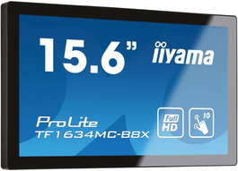 iiyama TF1634MC-B8X - Écran tactile PCAP IP65 15.6" Full HD IPS avec verre bord à bord, ports VGA, HDMI, DisplayPort, 16:9, 1920x1080, alimentation 12V DC, montage universel