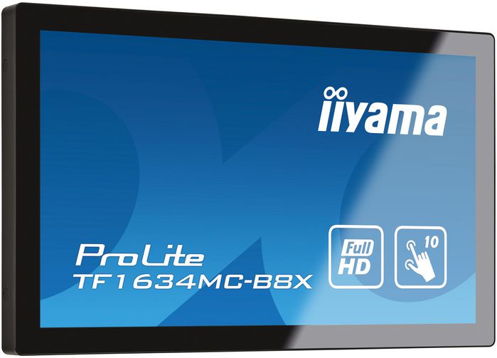 iiyama TF1634MC-B8X - Écran tactile PCAP IP65 15.6" Full HD IPS avec verre bord à bord, ports VGA, HDMI, DisplayPort, 16:9, 1920x1080, alimentation 12V DC, montage universel