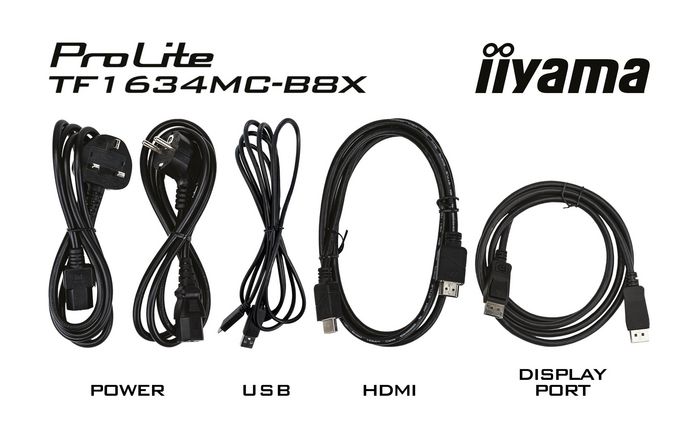iiyama TF1634MC-B8X - Écran tactile PCAP IP65 15.6" Full HD IPS avec verre bord à bord, ports VGA, HDMI, DisplayPort, 16:9, 1920x1080, alimentation 12V DC, montage universel