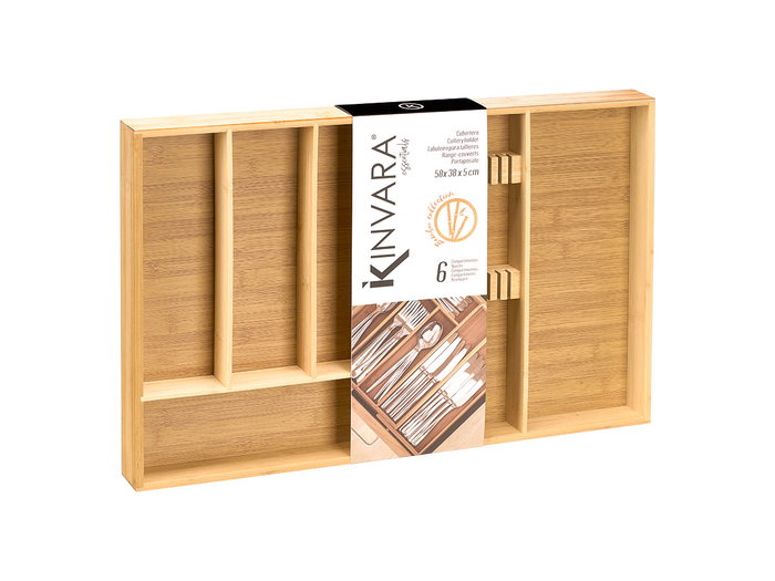 Kinvara Porte-couverts 6 compartiments 58 x 5 x 38 cm en bambou et MDF naturel (Set de 4)