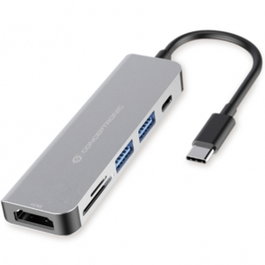 Conceptronic Hub Adaptateur USB-C 6-en-1 HDMI PD USB 3.0 Lecteur SD TF