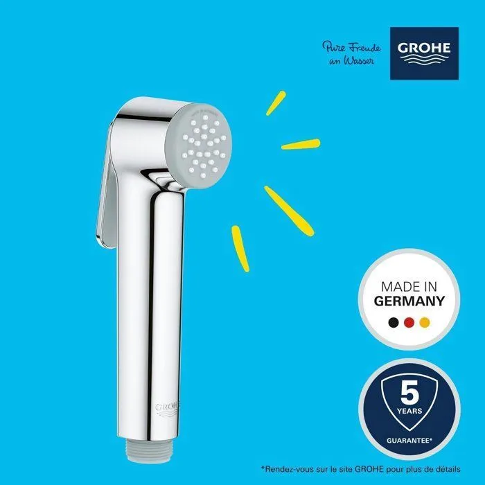 GROHE Pommeau de douche Vitalio à technologie anti-brûlure et économie d'eau, 1 jet, finition chromée anti-calcaire, flexible annelé, filetage 1/2" GROHE Pommeau de douche Vitalio à technologie anti-brûlure et économie d'eau, 1 jet, finition chromée anti-calcaire, flexible annelé, filetage 1/2"
