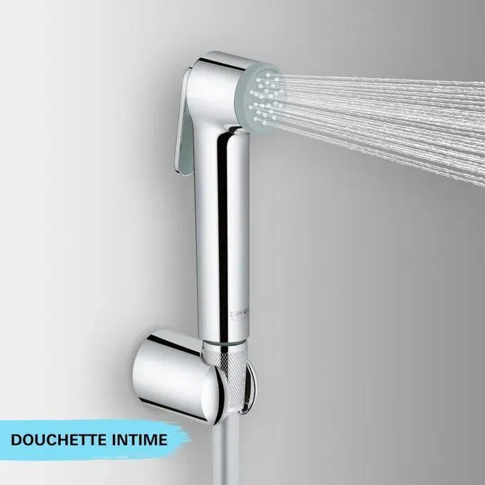 GROHE Pommeau de douche Vitalio à technologie anti-brûlure et économie d'eau, 1 jet, finition chromée anti-calcaire, flexible annelé, filetage 1/2" GROHE Pommeau de douche Vitalio à technologie anti-brûlure et économie d'eau, 1 jet, finition chromée anti-calcaire, flexible annelé, filetage 1/2"
