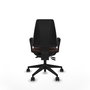 Chaise Elche Asynchrone Cuir écologique Marron foncé Base pyramidale noire Accoudoirs fixes Sans appui-tête Roulettes 65mm nylon